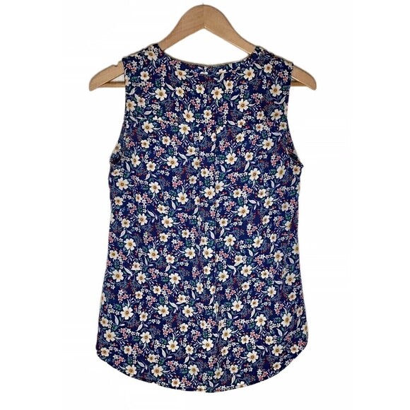 Adrianna Papell Popover Sleeveless Blouse Size S Blue Floral V Neck Work Office - Picture 2 of 8